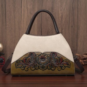Floral Medallion Trapeze Handbag in beige