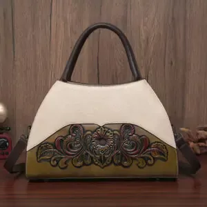 Floral Medallion Trapeze Handbag in beige