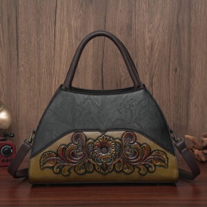 Floral Medallion Trapeze Handbag in black