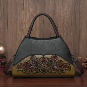Floral Medallion Trapeze Handbag in black
