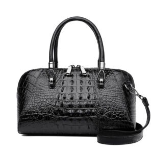 Croc-Embossed Dome Satchel in black