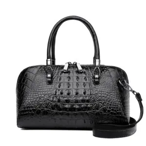 Croc-Embossed Dome Satchel in black
