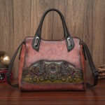 Floral Embossed Structured Tote in brown