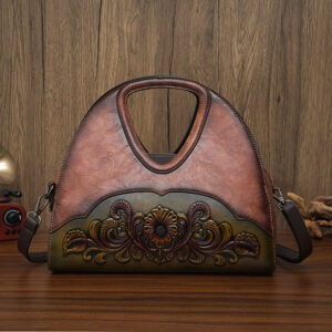 Floral Embossed Half-Moon Handbag in brown