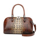 Croc-Embossed Dome Satchel in brown