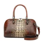 Croc-Embossed Dome Satchel in brown