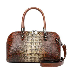 Croc-Embossed Dome Satchel in brown