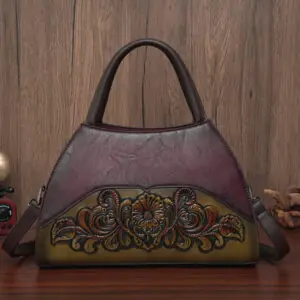 Floral Medallion Trapeze Handbag in burgundy