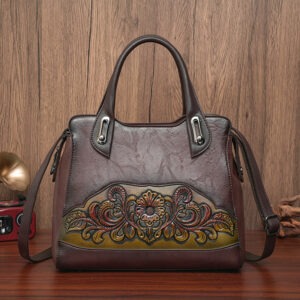 Floral Embossed Structured Tote in coffee