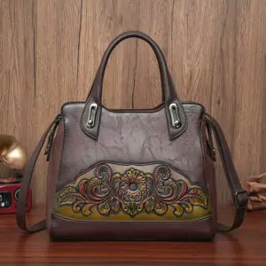 Floral Embossed Structured Tote in coffee