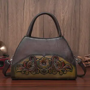Floral Medallion Trapeze Handbag in coffee