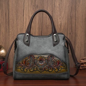Floral Embossed Structured Tote in gray