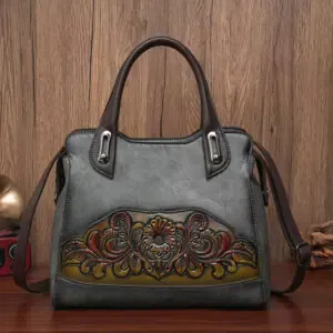 Floral Embossed Structured Tote in gray