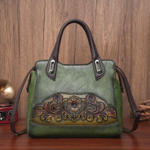 Floral Embossed Structured Tote in green