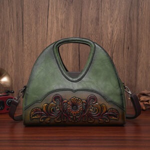 Floral Embossed Half-Moon Handbag in green