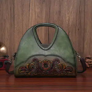 Floral Embossed Half-Moon Handbag in green