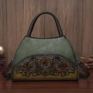 Floral Medallion Trapeze Handbag in green