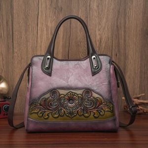 Floral Embossed Structured Tote in purple