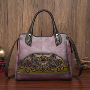 Floral Embossed Structured Tote in purple