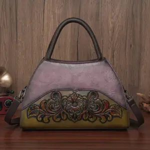 Floral Medallion Trapeze Handbag in purple
