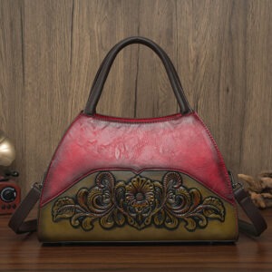 Floral Medallion Trapeze Handbag in red