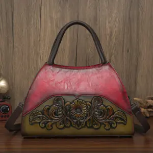 Floral Medallion Trapeze Handbag in red