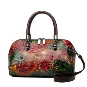 Croc-Embossed Dome Satchel in red