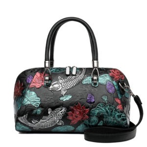 Croc-Embossed Dome Satchel in silver